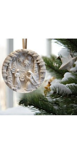 Ivory Carving Christmas Nativity 3D Round Sign - Wreath Enhancement - Michelle's aDOORable Creations - Signature Signs