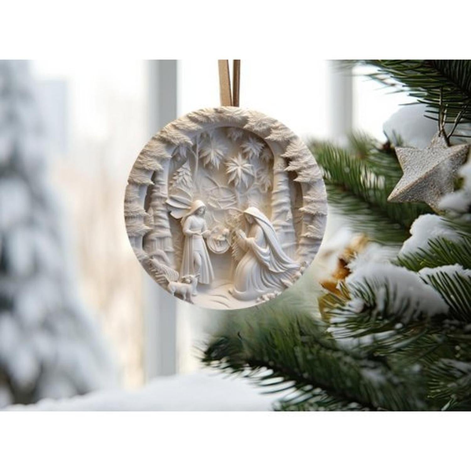 Shop For Ivory Carving Christmas Nativity 3D Round Sign - Wreath Enhancement at Michelle's aDOORable Creations