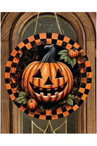 Jack O Lantern Checkered Pumpkin Sign - Wreath Enhancement - Michelle's aDOORable Creations - Signature Signs