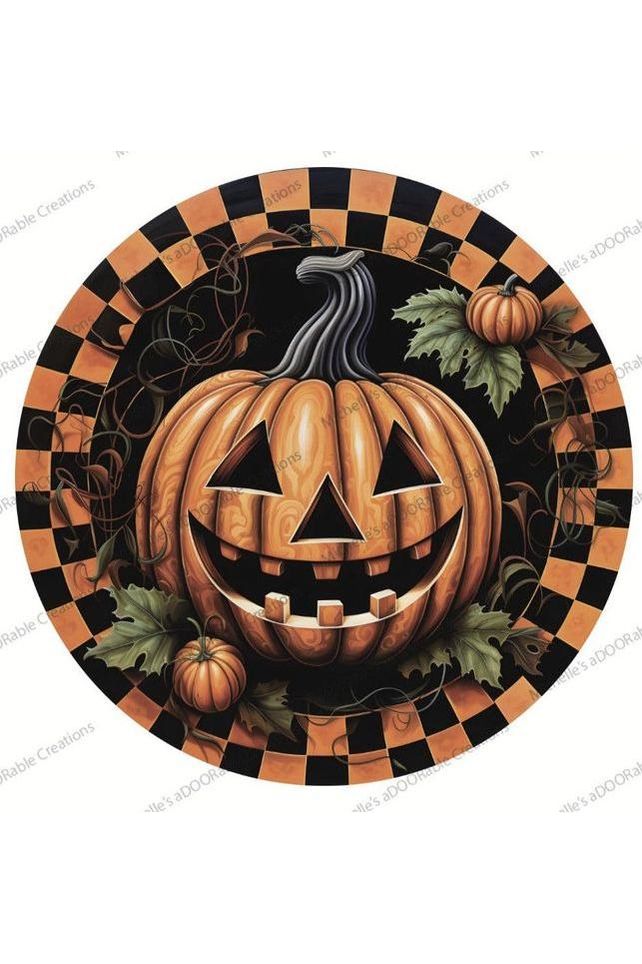 Shop For Jack O Lantern Checkered Pumpkin Sign at Michelle's aDOORable Creations