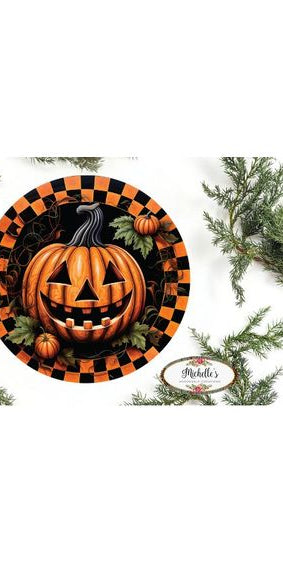 Jack O Lantern Checkered Pumpkin Sign - Wreath Enhancement - Michelle's aDOORable Creations - Signature Signs