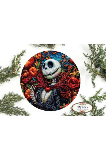 Shop For Jack Skeleton Embroidered Effect Sign - Wreath Enhancement