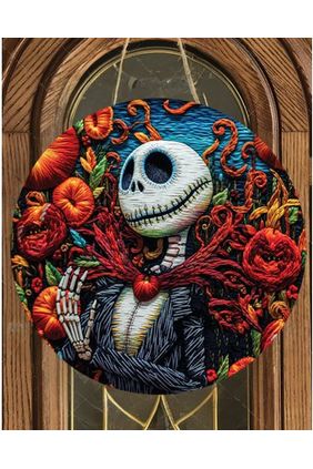 Shop For Jack Skeleton Embroidered Effect Sign - Wreath Enhancement