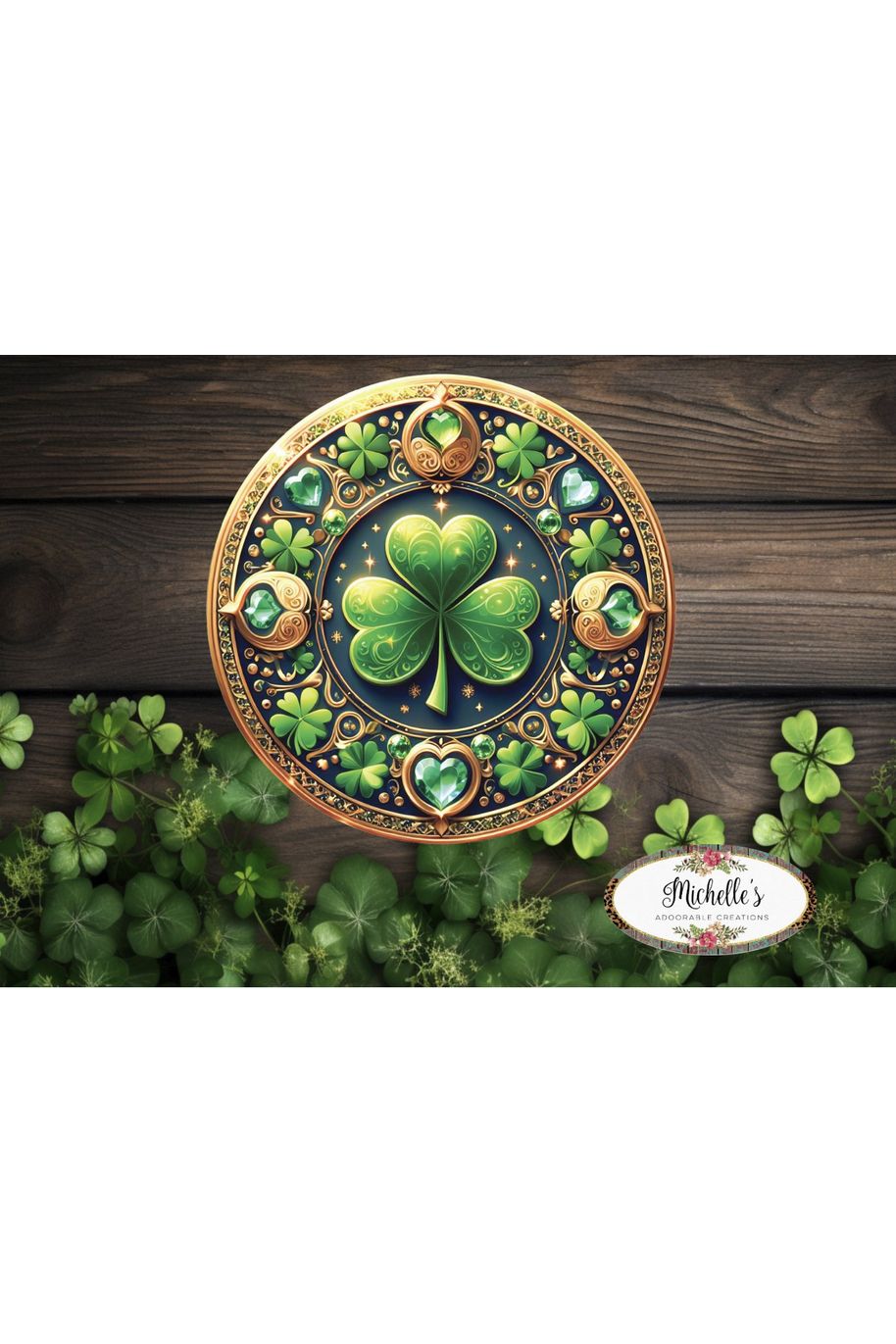 Jewel Saint Patrick Clover Sign - Wreath Enhancement - Michelle's aDOORable Creations - Signature Signs
