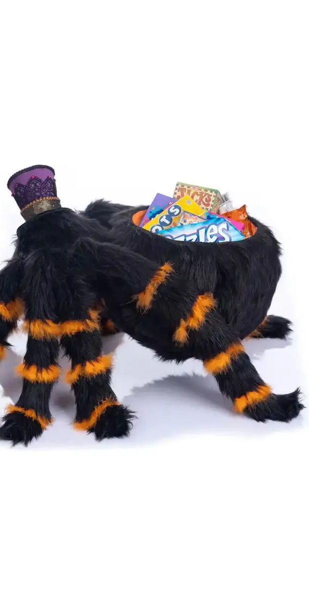 Katherine's Collection 19" Halloween Hollow Fluffy Spider Candy Bowl - Michelle's aDOORable Creations - Halloween Decor