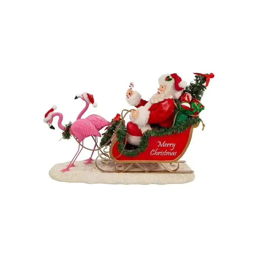 Shop For Kurt Adler 10" Fabriché™ Santa In Sleigh With Flamingos at Michelle's aDOORable Creations