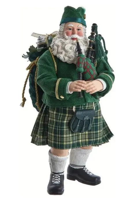 Kurt Adler 10.5" Fabriché™ Musical Irish Bagpiper Santa - Michelle's aDOORable Creations - Christmas Decor