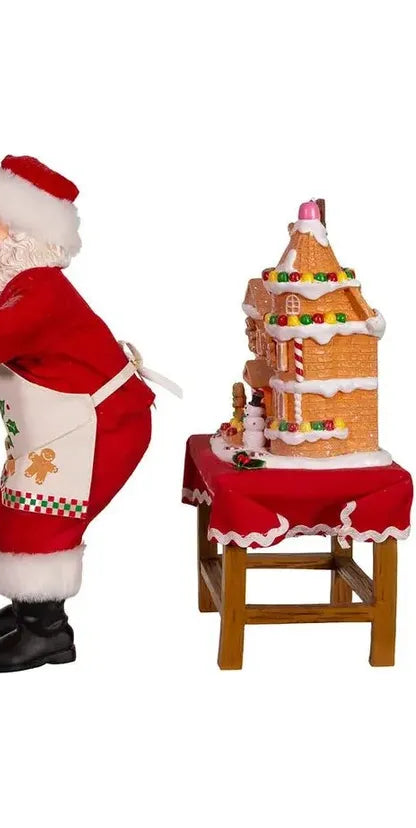 Kurt Adler 10.5" Fabriche Santa Decorating LED Gingerbread House Table Piece - Michelle's aDOORable Creations - Christmas Decor