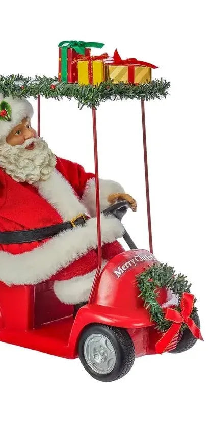 Kurt Adler 11.25-Inch Fabriché Santa Driving Golf Cart - Michelle's aDOORable Creations - Christmas Decor