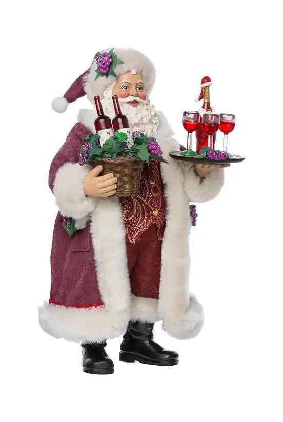Kurt Adler 11.5-Inch Fabriché Santa with Wine Basket - Michelle's aDOORable Creations - Christmas Decor