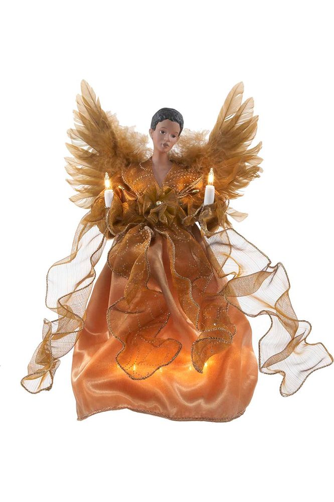 Kurt Adler 13-Inch UL 10-Light Gold African American Angel Treetop - Michelle's aDOORable Creations - Christmas Tree Topper