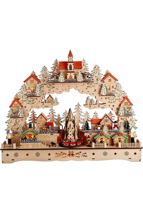 Kurt Adler 18.5" Wooden LED Light-Up Musical/Motion Christmas Village - Michelle's aDOORable Creations - Christmas Decor