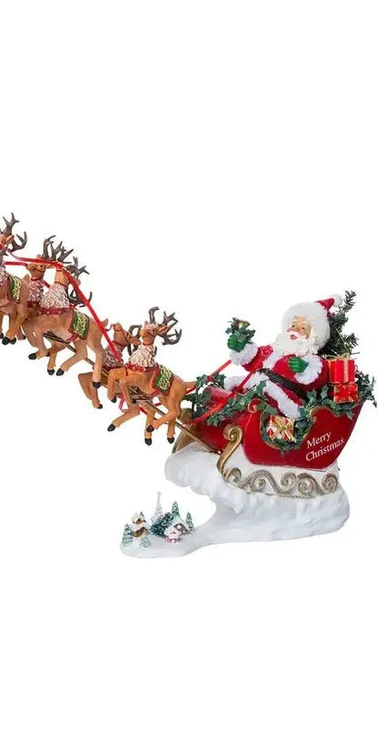 Kurt Adler 24-Inch Fabriché Musical Santa with Eight Reindeer (Set of 2) - Michelle's aDOORable Creations - Christmas Decor