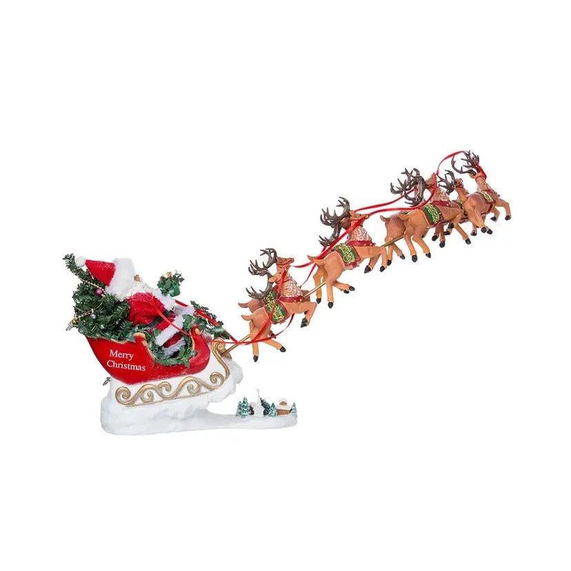 Shop For Kurt Adler 24 - Inch Fabriché Musical Santa with Eight Reindeer (Set of 2) at Michelle's aDOORable Creations