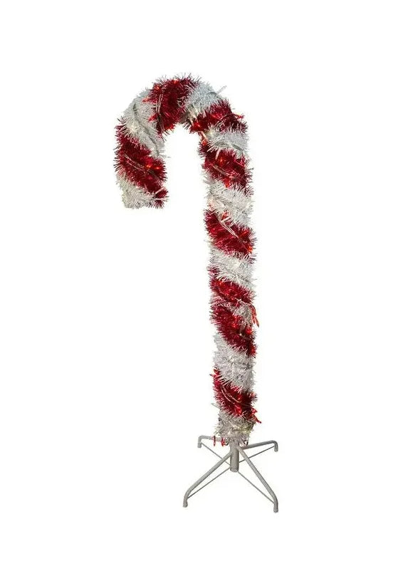 Kurt Adler 4-Foot Pre-Lit Red and White LED Tinsel Candy Cane - Michelle's aDOORable Creations - Christmas Lights