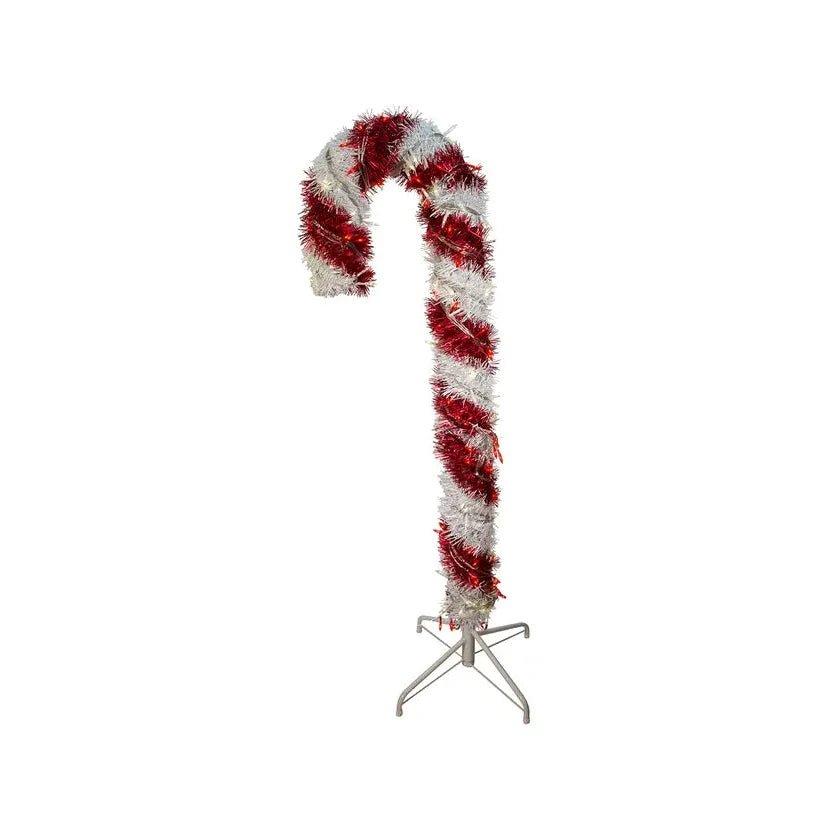Shop For Kurt Adler 4 - Foot Pre - Lit Red and White LED Tinsel Candy Cane at Michelle's aDOORable Creations