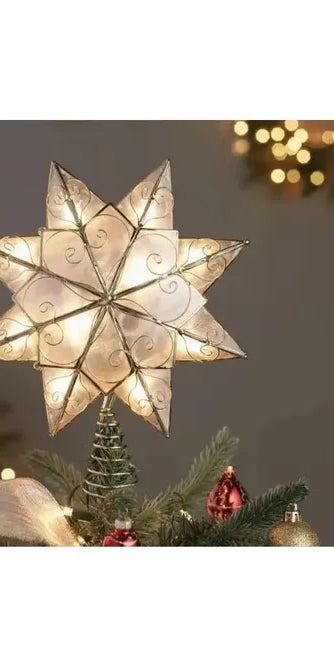 Kurt Adler Indoor 10-Light 8-Point Capiz Star Treetop with Arabesque Decoration - Michelle's aDOORable Creations - Christmas Tree Topper