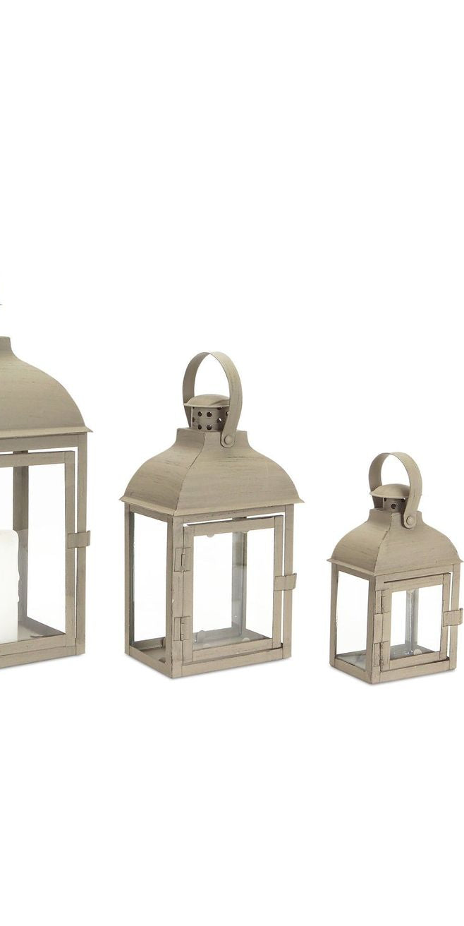Leight Beige Iron Metal and Glass Lanterns (Set of 3) - Michelle's aDOORable Creations - Lantern