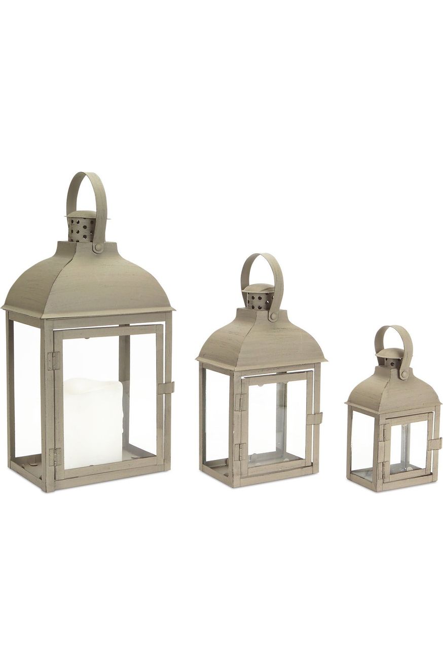 Leight Beige Iron Metal and Glass Lanterns (Set of 3) - Michelle's aDOORable Creations - Lantern