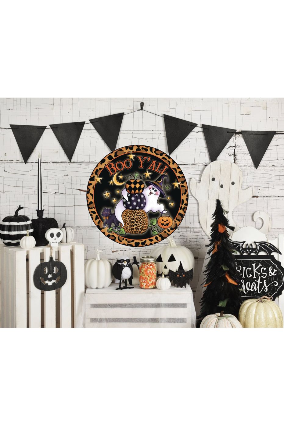 Leopard Boo Yall Ghost Halloween Sign - Wreath Enhancement - Michelle's aDOORable Creations - Signature Signs