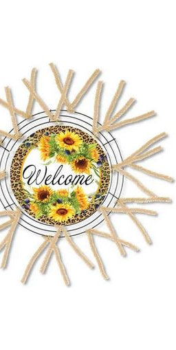 Leopard Sunflower Welcome Round Sign - Wreath Enhancement - Michelle's aDOORable Creations - Signature Signs