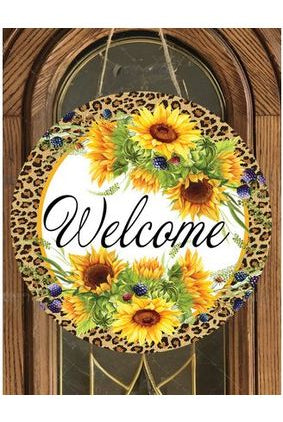 Shop For Leopard Sunflower Welcome Round Sign - Wreath Enhancement