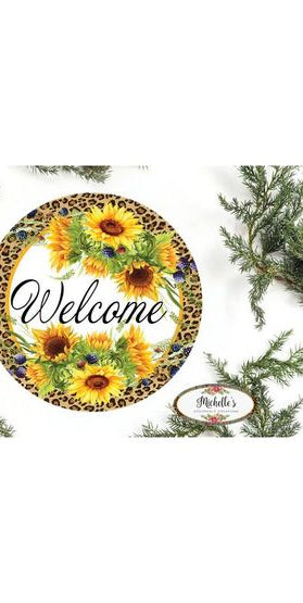 Leopard Sunflower Welcome Round Sign - Wreath Enhancement - Michelle's aDOORable Creations - Signature Signs