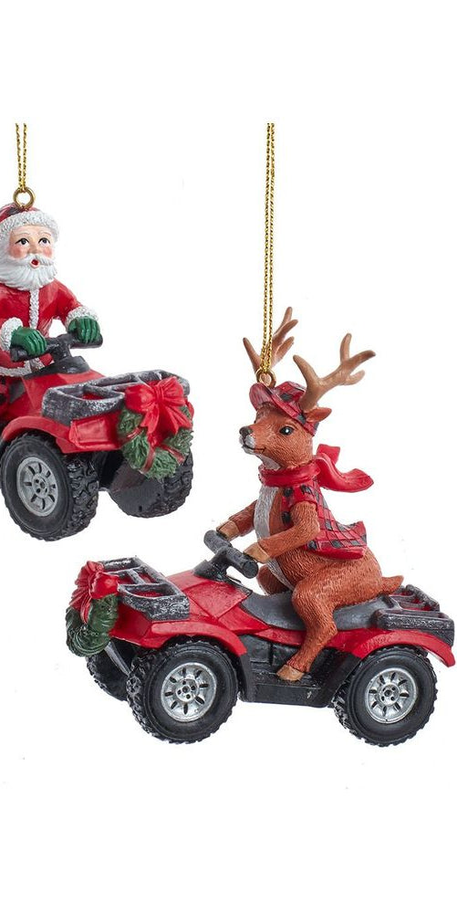 Lodge Santa & Reindeer on ATV Ornaments (Asst 2) - Michelle's aDOORable Creations - Holiday Ornaments