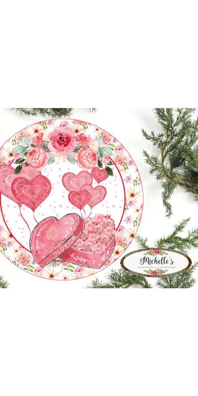 Love Valentine Pink Roses Round Sign - Wreath Enhancement - Michelle's aDOORable Creations - Signature Signs
