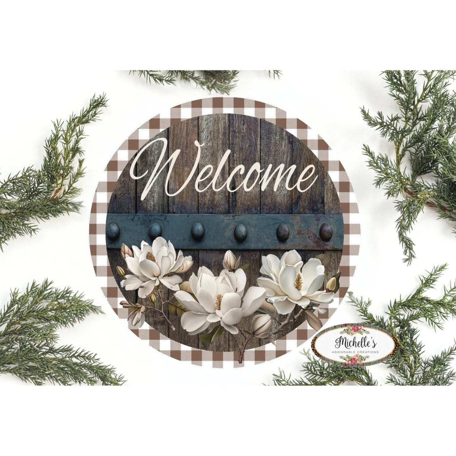Shop For Magnolia Welcome Wood Round Sign - Wreath Enhancement at Michelle's aDOORable Creations