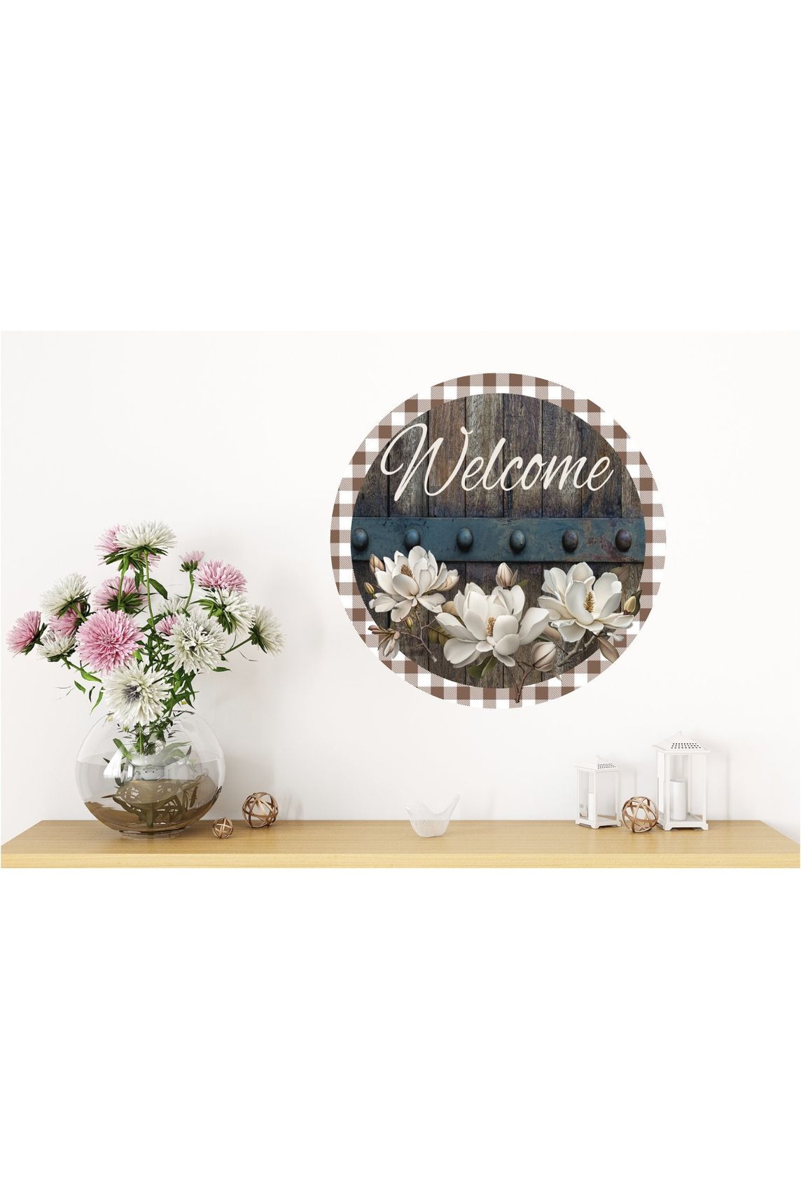 Magnolia Welcome Wood Round Sign - Wreath Enhancement - Michelle's aDOORable Creations - Signature Signs