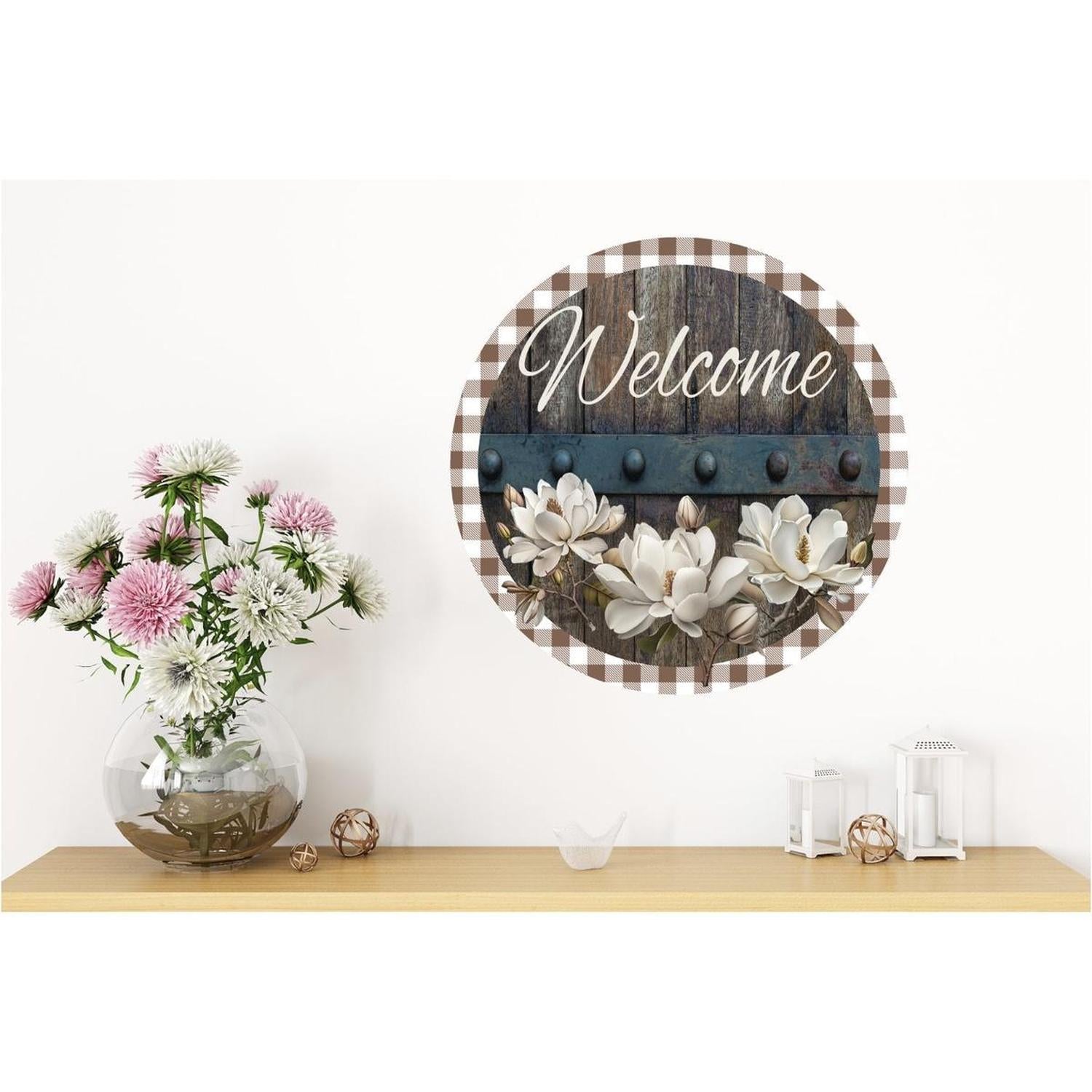 Shop For Magnolia Welcome Wood Round Sign - Wreath Enhancement at Michelle's aDOORable Creations