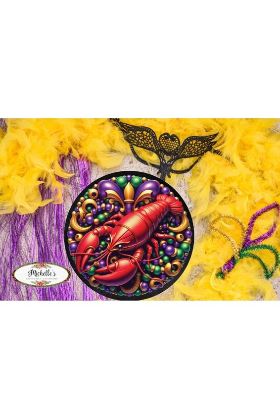 Mardi Gras Crawfish Fleur Round Sign - Wreath Enhancement - Michelle's aDOORable Creations - Signature Signs