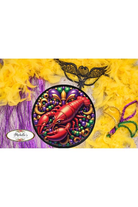 Shop For Mardi Gras Crawfish Fleur Round Sign - Wreath Enhancement