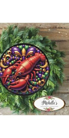 Mardi Gras Crawfish Fleur Round Sign - Wreath Enhancement - Michelle's aDOORable Creations - Signature Signs