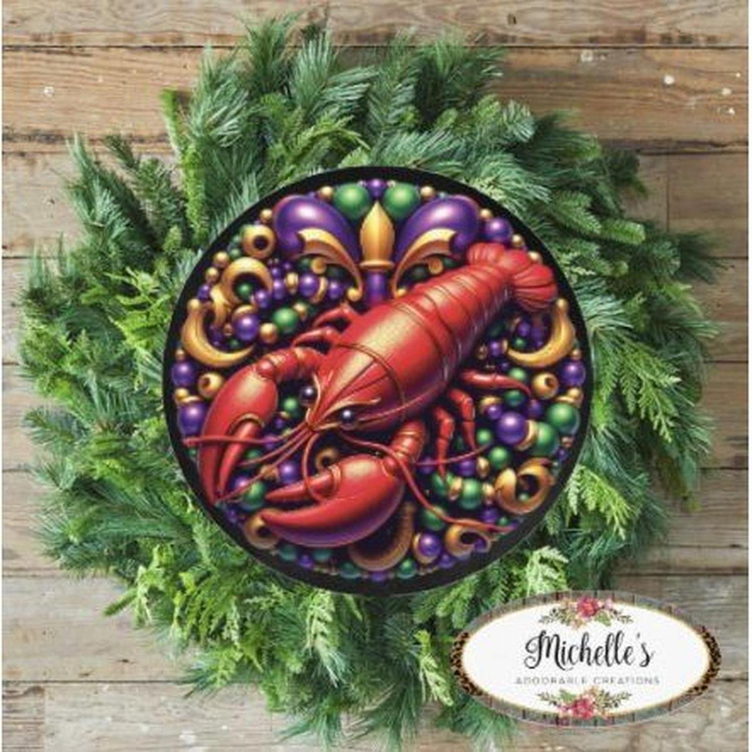 Shop For Mardi Gras Crawfish Fleur Round Sign - Wreath Enhancement at Michelle's aDOORable Creations