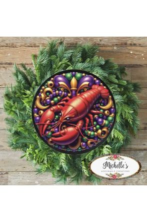 Shop For Mardi Gras Crawfish Fleur Round Sign - Wreath Enhancement