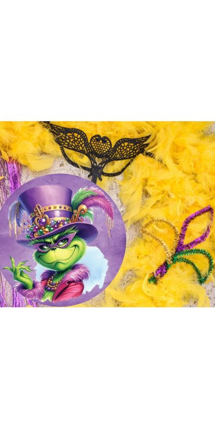 Mardi Gras Green Monster Round Sign - Wreath Enhancement - Michelle's aDOORable Creations - Signature Signs