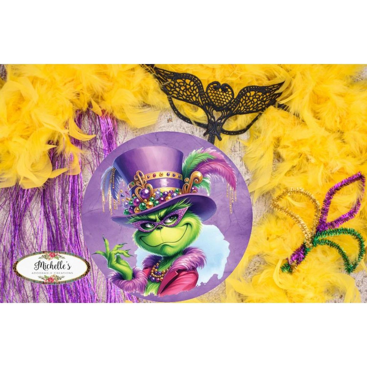 Shop For Mardi Gras Green Monster Round Sign - Wreath Enhancement at Michelle's aDOORable Creations