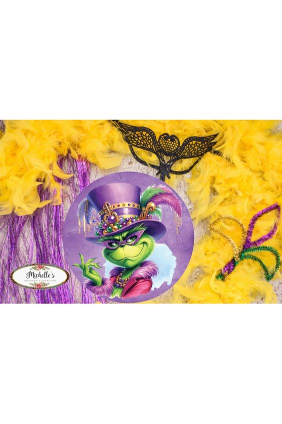 Shop For Mardi Gras Green Monster Round Sign - Wreath Enhancement
