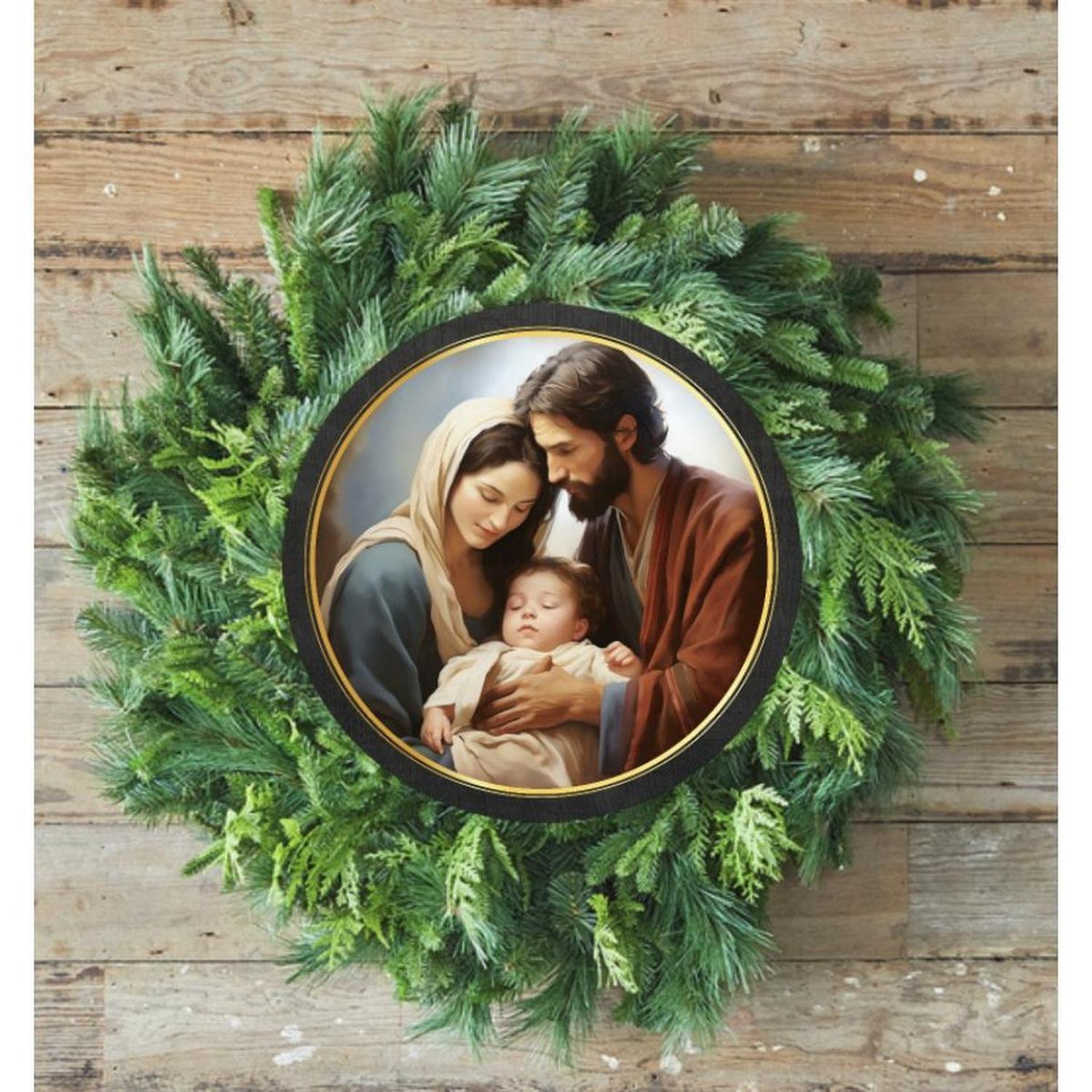 Mary and Joseph Nativity Round Sign - Wreath Enhancement