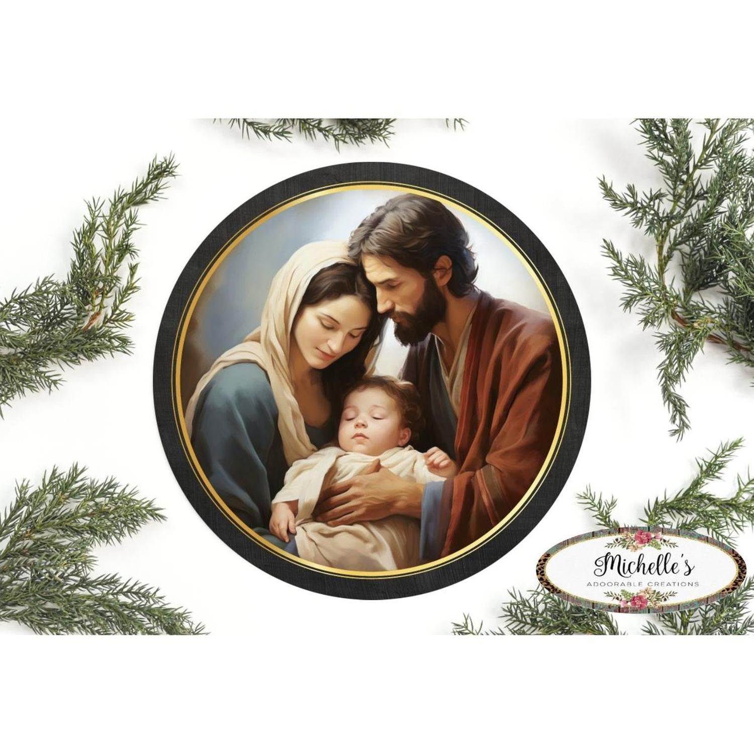 Mary and Joseph Nativity Round Sign - Wreath Enhancement