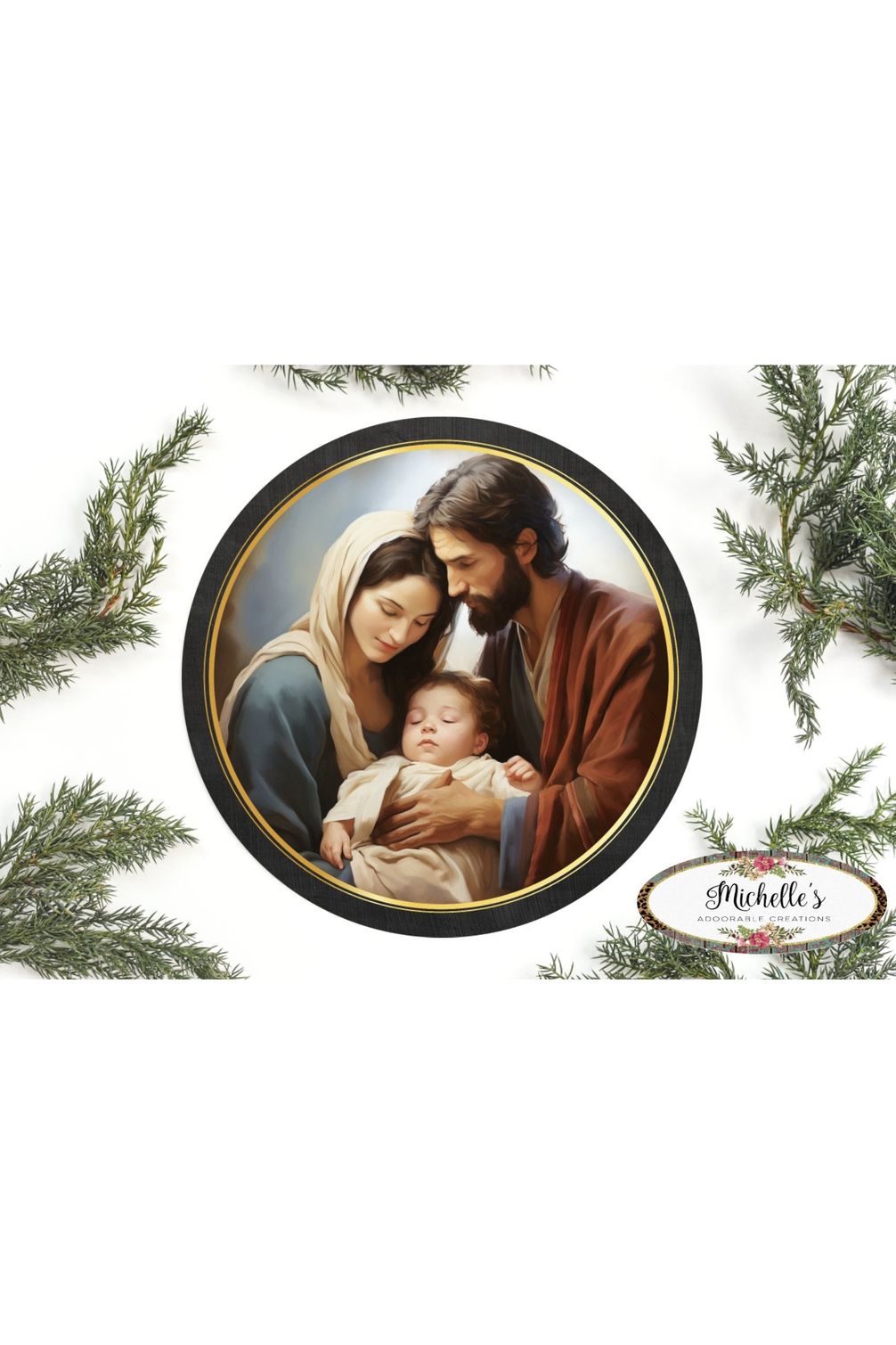 Shop For Mary and Joseph Nativity Round Sign - Wreath Enhancement