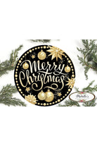 Merry Christmas Black Gold Round Sign - Wreath Enhancement - Michelle's aDOORable Creations - Signature Signs