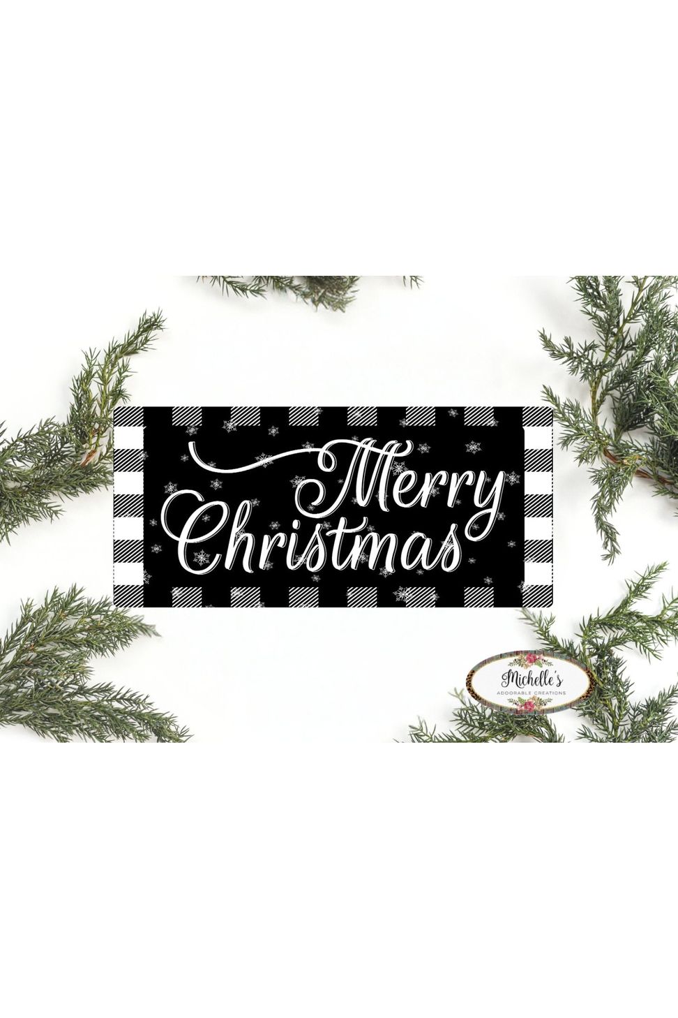 Merry Christmas Black White Sign - Wreath Enhancement - Michelle's aDOORable Creations - Signature Signs