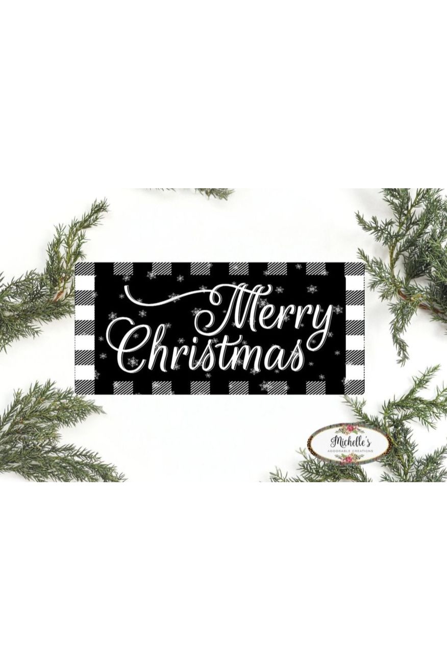 Shop For Merry Christmas Black White Sign - Wreath Enhancement at Michelle's aDOORable Creations