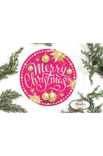 Shop For Merry Christmas Pink Gold Round Sign - Wreath Enhancement