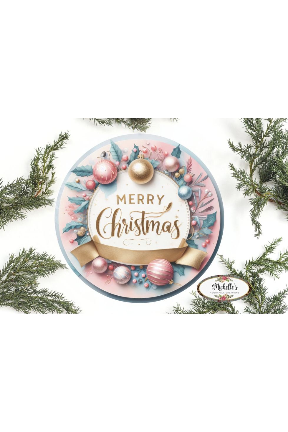 Shop For Merry Christmas Pink Gold Sign - Wreath Enhancement