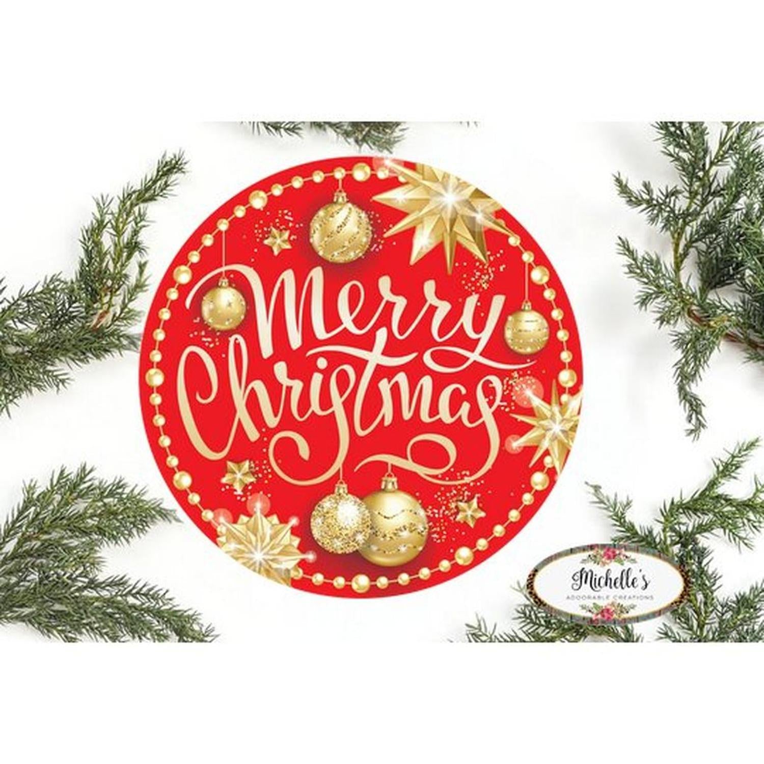 Shop For Merry Christmas Red Gold Round Sign - Wreath Enhancement at Michelle's aDOORable Creations