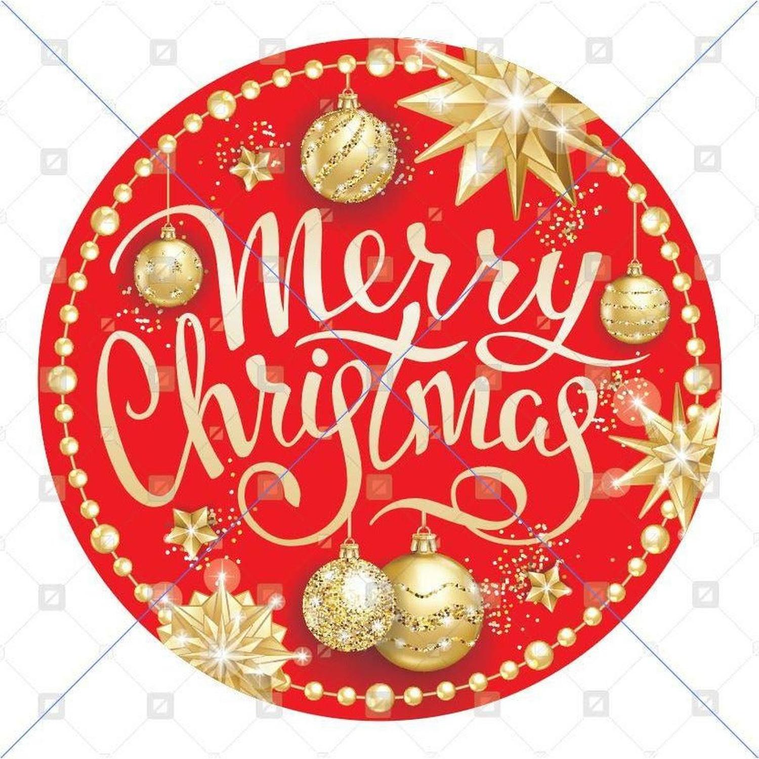 Merry Christmas Red Gold Round Sign